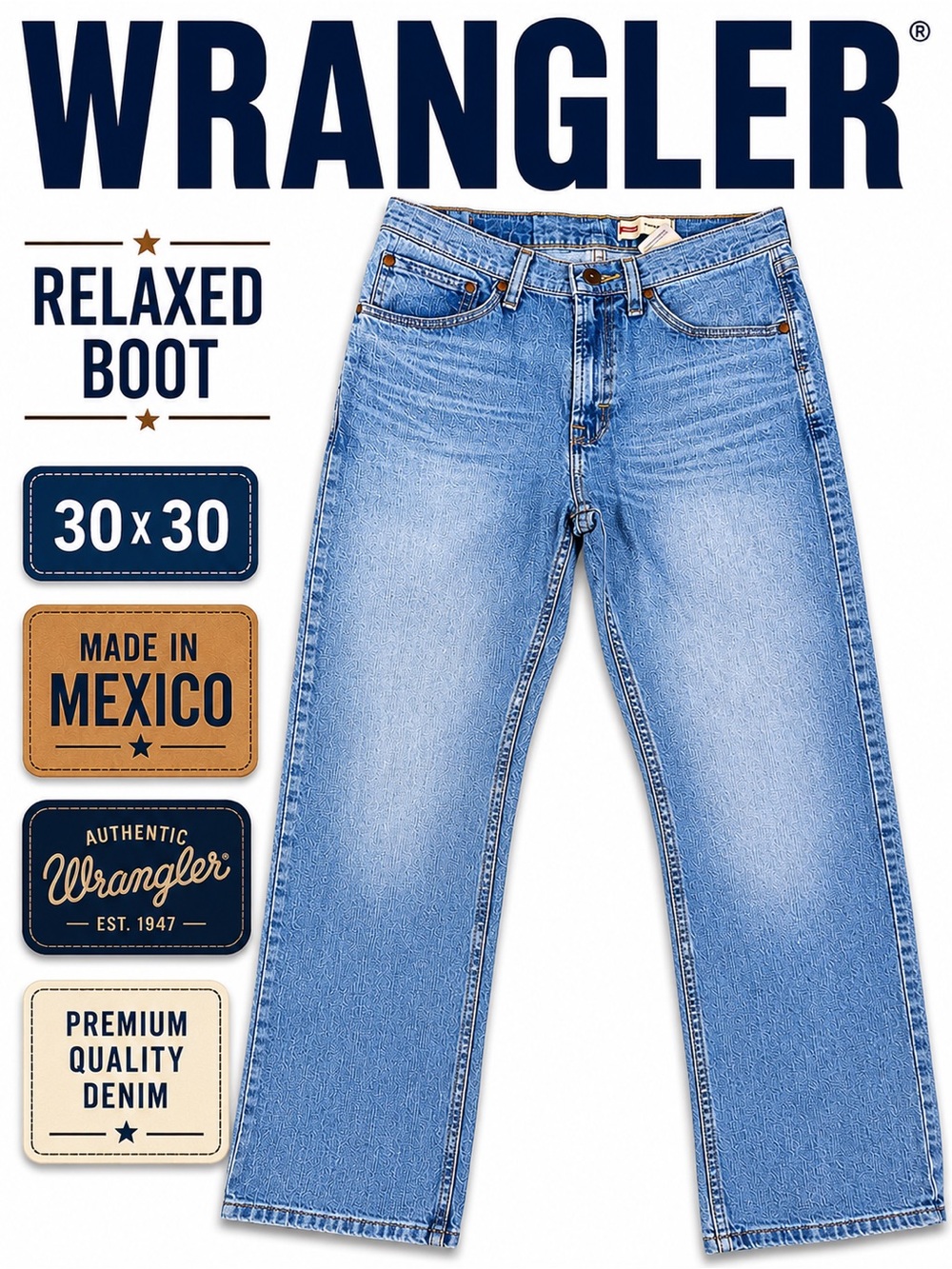 Wrangler Premium Quality Relaxed Boot Jeans Men’s 30x30 Light Wash Stretch Denim